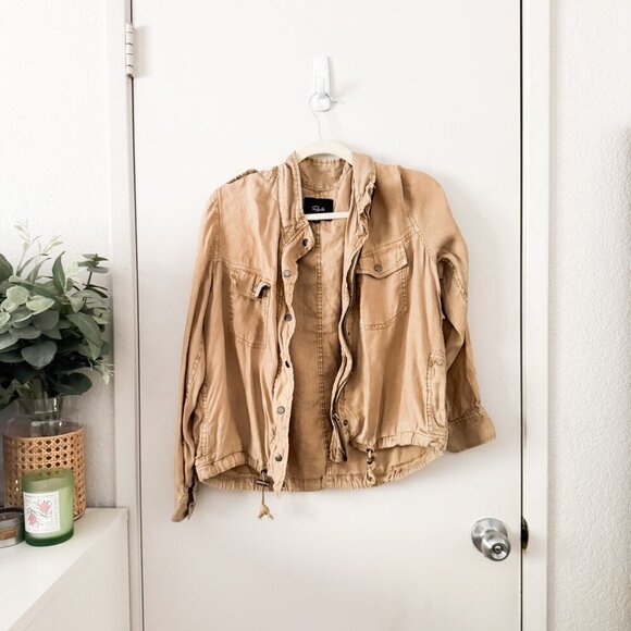 🦋 RAILS Collins Utility Military Linen Blend Zip Up Jacket Toffee Tan Medium - Picture 2 of 8